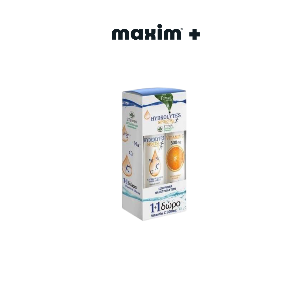 Power Health Hydrolytes Sports + Vitamin C 500mg, Ηλεκτρολύτες και Γλυκόζη + ΔΩΡΟ Βιταμίνη C, 2 x 20 αναβράζοντα δισκία