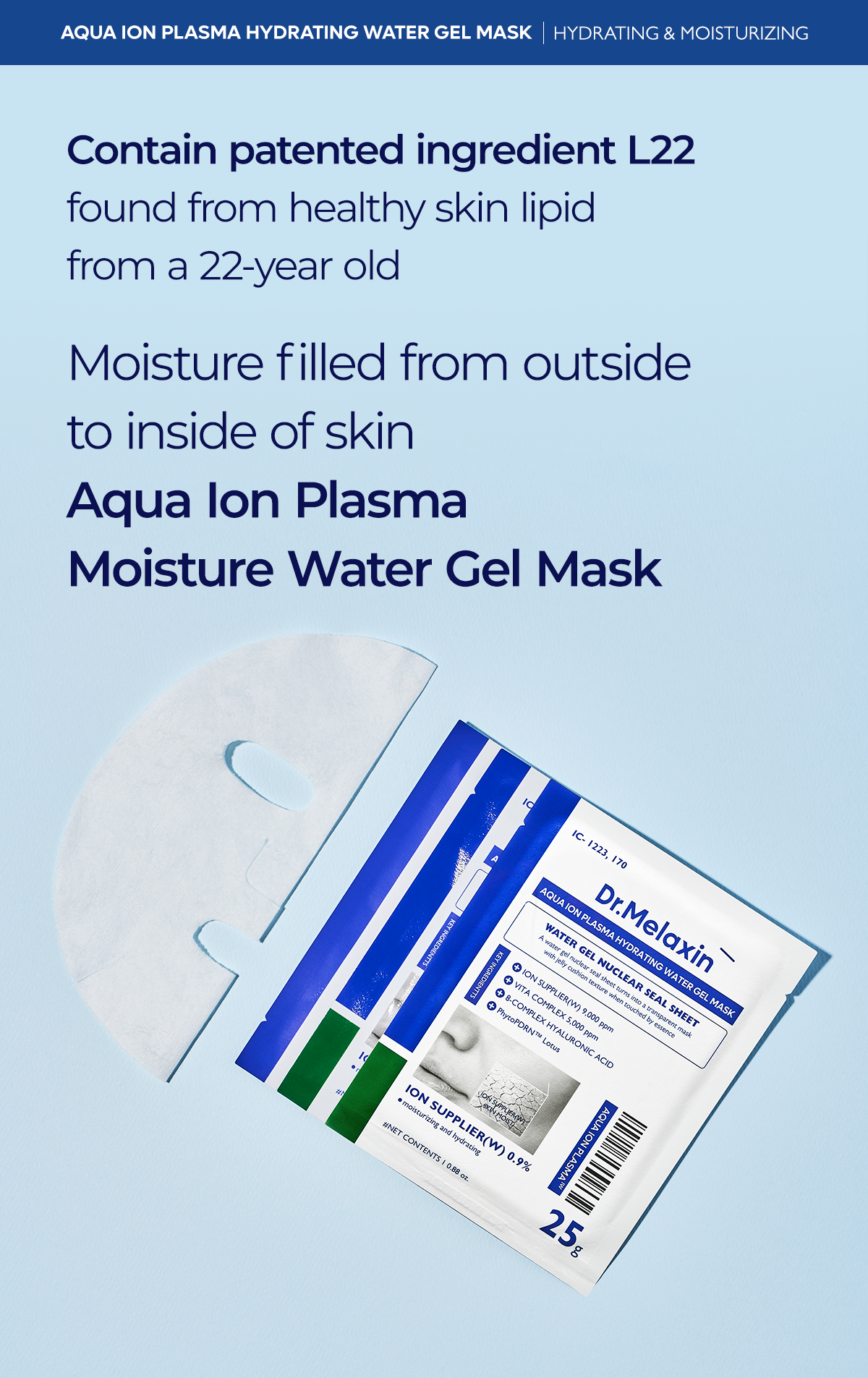 Dr. Melaxin Aqua Ion Plasma Hydrating Water Gel Mask - Ενυδατική μάσκα προσώπου για άμεση αναζωογόνηση και λάμψη