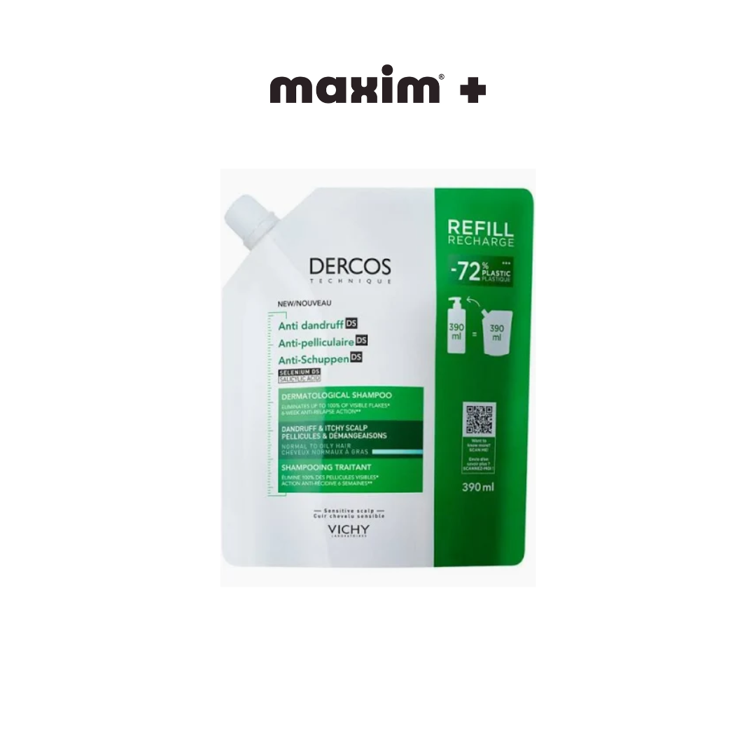 Vichy Dercos Anti-Dandruff DS Σαμπουάν κατά της πιτυρίδας για Κανονικά & Λιπαρά μαλλιά, Refill 390ml