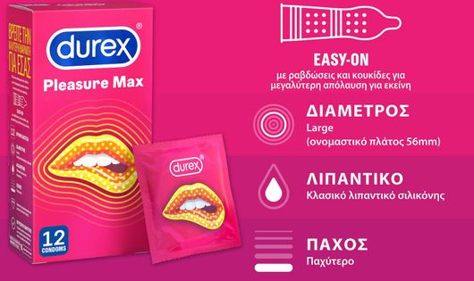 Durex Pleasuremax, Προφυλακτικά με Ραβδώσεις & Κουκίδες 12τμχ