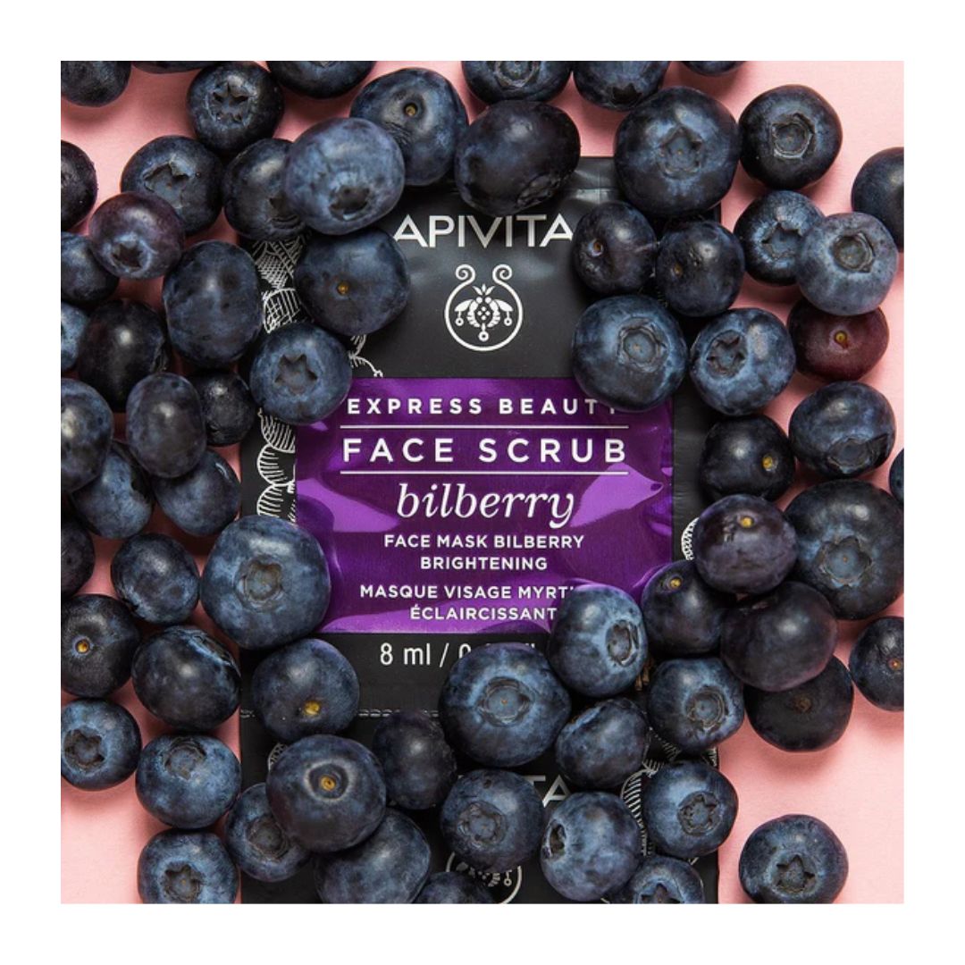 Apivita Express Beauty Face Scrub Blueberry για Λάμψη με Μύρτιλλο 2x8ml