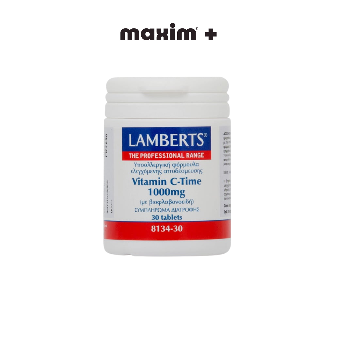 Lamberts Vitamin C Time Βιταμίνη για Ενίσχυση του Ανοσοποιητικού, τo Δέρμα & Αντιοξειδωτική δράση 1000mg 30 ταμπλέτες
