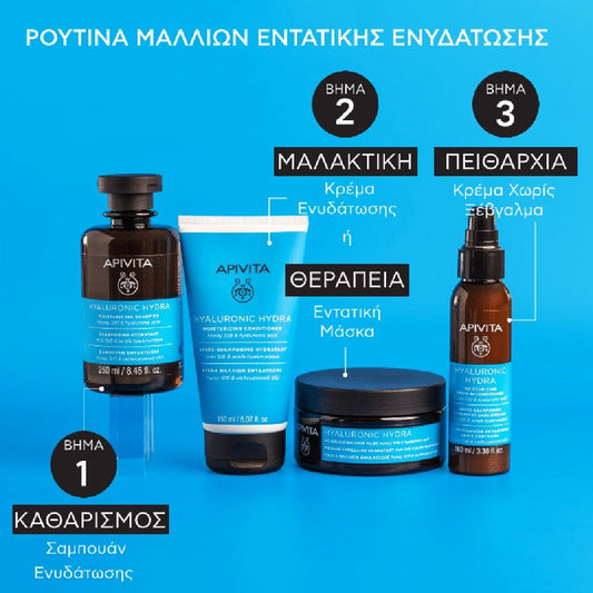 Apivita Promo Hyaluronic Hydra Ενυδατική Περιποίηση Μαλλιών με Σαμπουάν Ενυδάτωσης, 250ml & Κρέμα Μαλλιών για Ενυδάτωση, 100ml