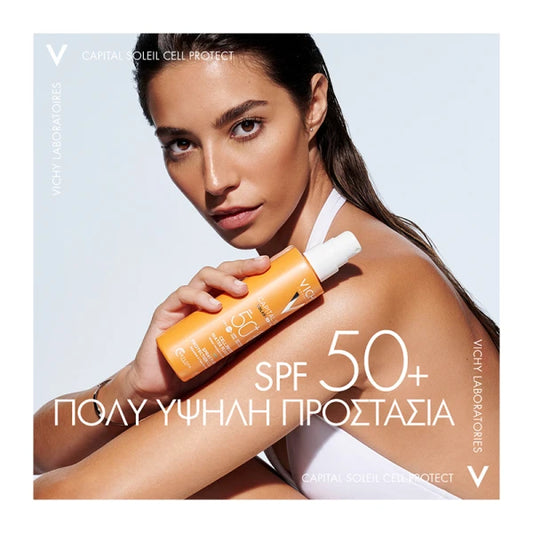 Vichy Capital Soleil Cell Protect Γαλάκτωμα Spray SPF50+ Με Λεπτόρρευστη Υφή για Πρόσωπο και Σώμα 200ml