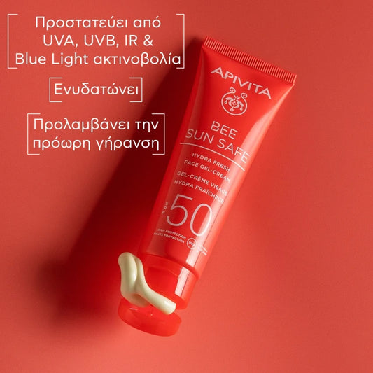 Apivita Bee Sun Safe Hydra Fresh Face SPF50 Ενυδατική Αντηλιακή Κρέμα Gel Προσώπου Ελαφριάς Υφής, 50ml