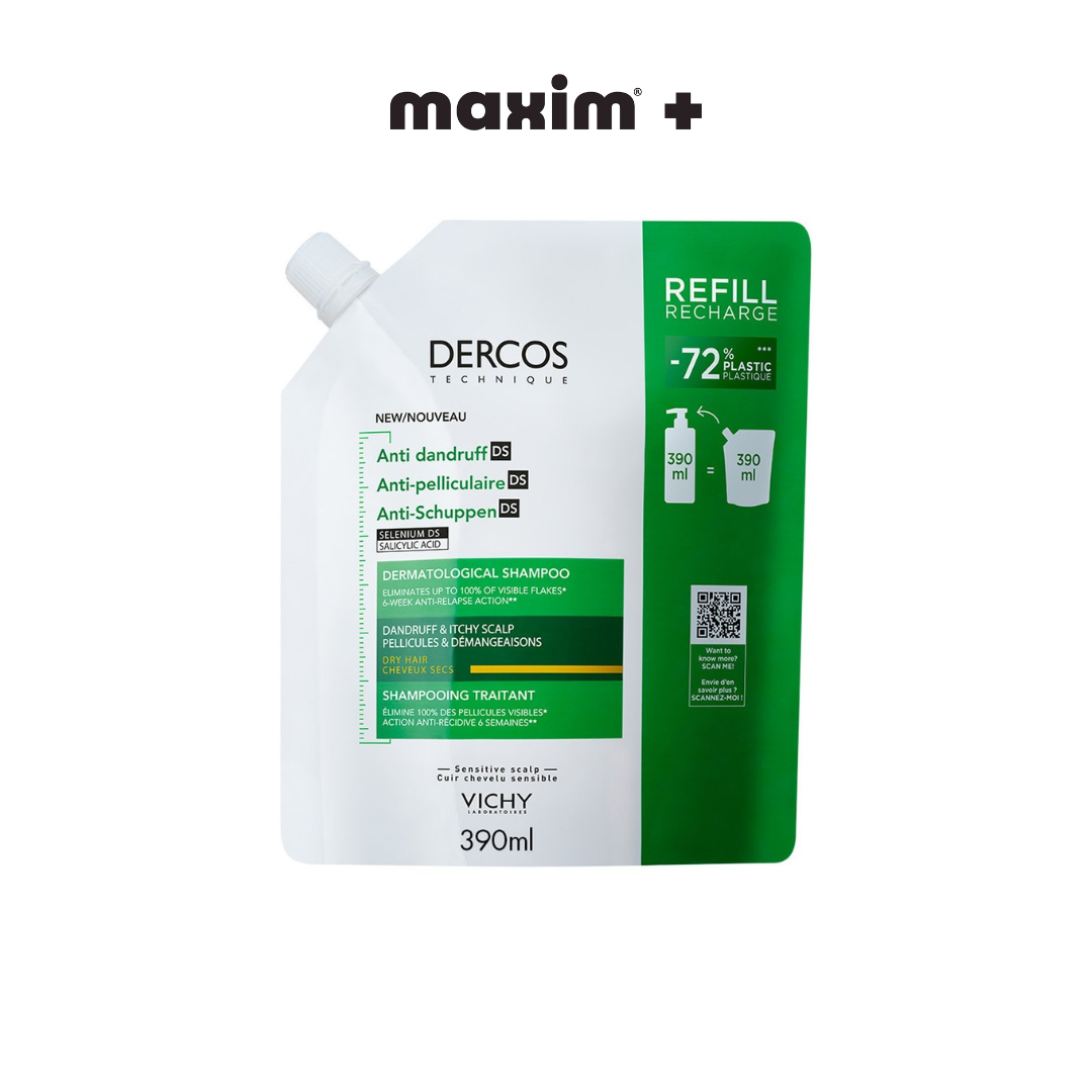 Vichy Dercos Anti Dandruff, Σαμπουάν για Ξηρά Μαλλιά,Refill 390ml