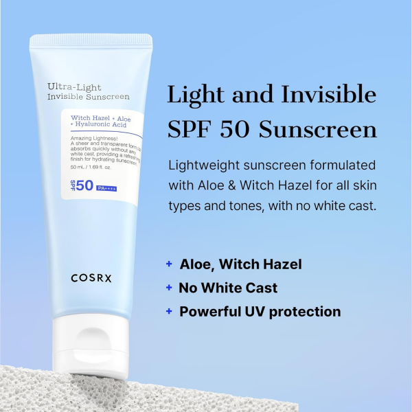 COSRX Ultra-Light Invisible Sunscreen SPF50+/PA++++ – Αντηλιακή Κρέμα Προσώπου με Διάφανη Υφή (50ml)