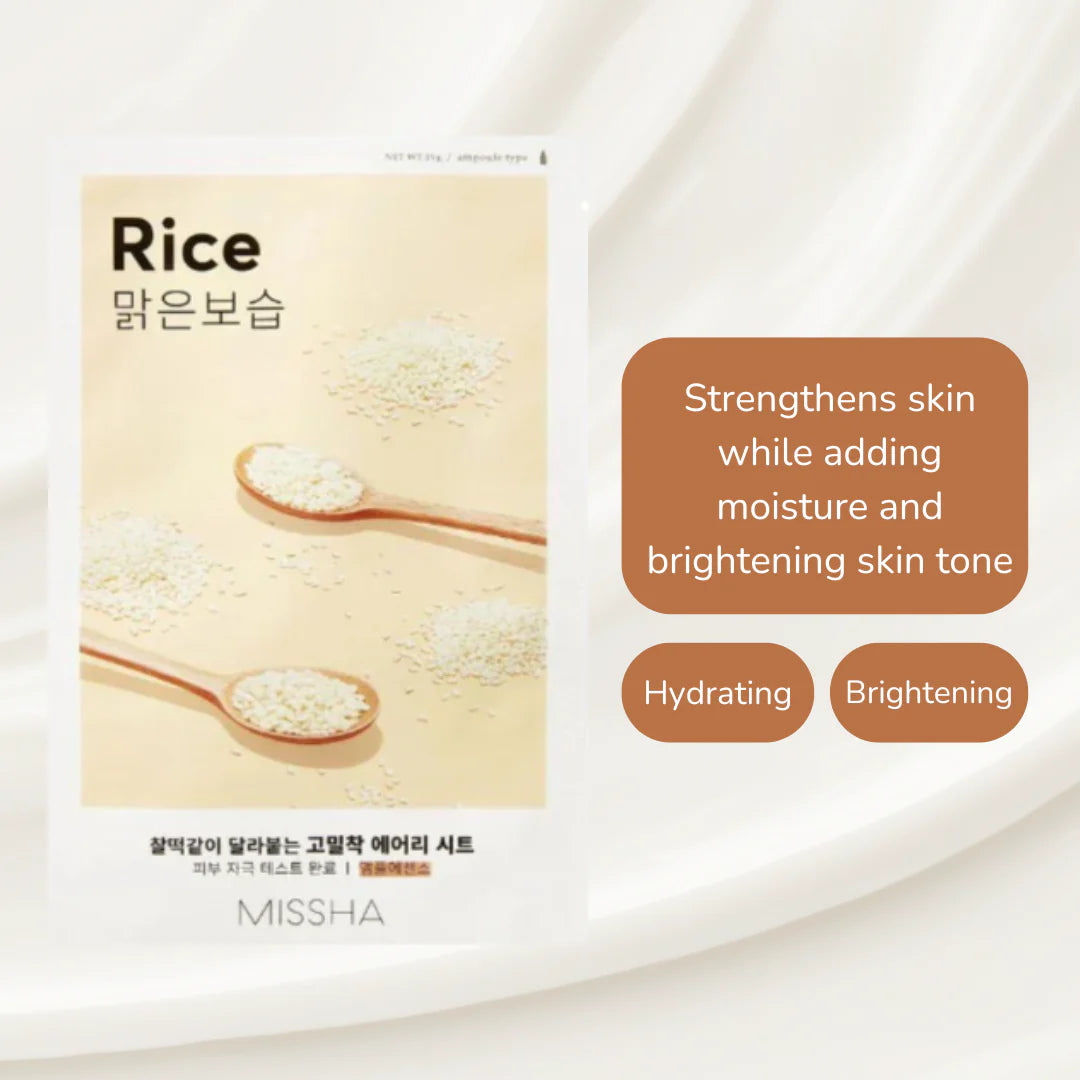 Missha Airy Fit Rice Sheet Mask – Μάσκα Προσώπου για Λάμψη & Λείανση (1τεμ)