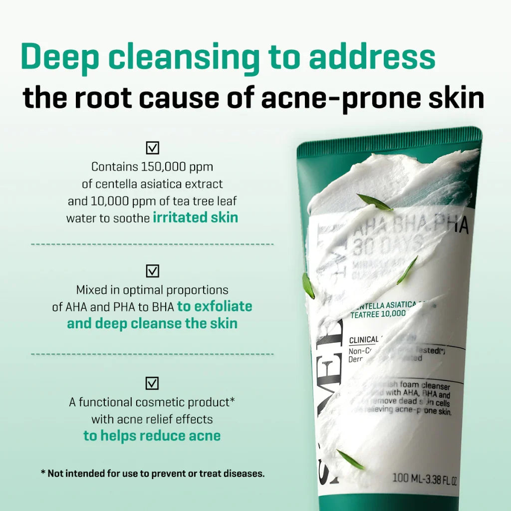 Some By Mi - AHA.BHA.PHA 30 Days Miracle Acne Clear Foam 100ml – Καθαριστικό Προσώπου για Ακμή & Εξυγίανση Πόρων