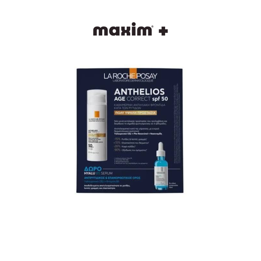 La Roche Posay Promo Anthelios Age Correct Αντηλιακή Κρέμα ενάντια της Φωτογήρανσης SPF50, 50ml & Δώρο Hyalu B5 Αντιρυτιδικός Ορός Προσώπου, 10ml, 1σετ