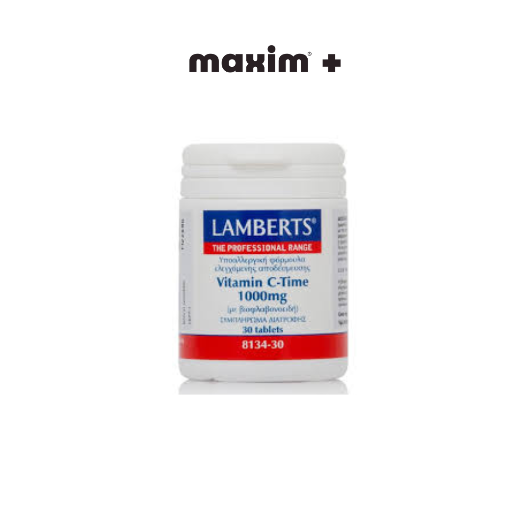 Lamberts Vitamin C Time Release 1000mg Συμπλήρωμα Διατροφής Βιταμίνη C για Τόνωση του Οργανισμού & Ενίσχυση του Ανοσοποιητικού Συστήματος, 30tabs Lamberts
