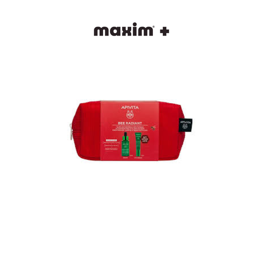 Apivita Bee Radiant Promo Pack με Ορό Ενεργοποίησης Λάμψης για Ξεκούραστη Όψη, 30ml & Δώρο Κρέμα Ματιών για Σημάδια Γήρανσης & Ξεκούραστη Όψη, 15ml & Νεσεσέρ, 1τεμ, 1σετ