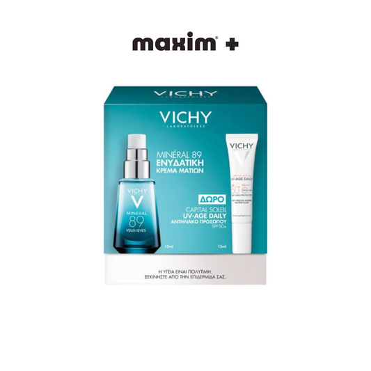 Vichy Promo Mineral 89 Eyes Ενυδατική Κρέμα Ματιών, 15ml & Δώρο Capital Soleil UV-AGE Αντηλιακό Προσώπου Κατά της Φωτογήρανσης SPF50+, 15ml, 1σετ Vichy