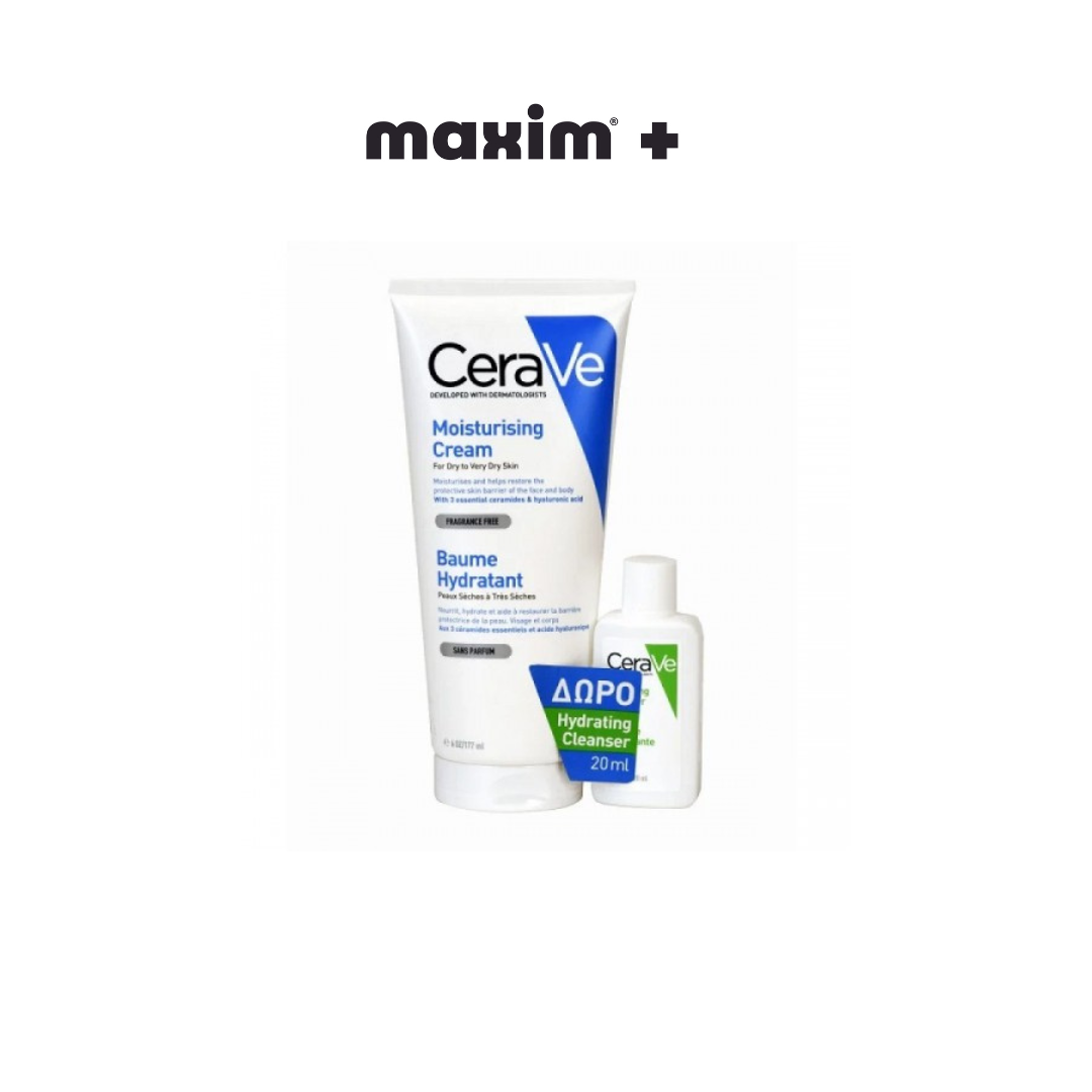 CeraVe Set Moisturising Cream Ενυδατική Κρέμα για Ξηρό - Πολύ Ξηρό Δέρμα 177ml + Δώρο Hydrating Cleanser Ενυδατική Κρέμα Καθαρισμού 20ml