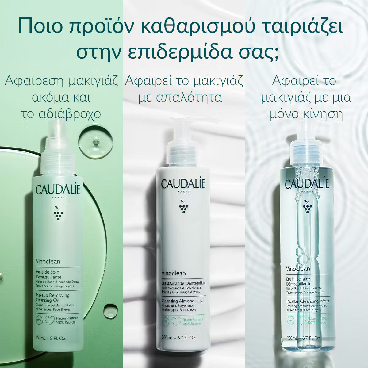 Caudalie Vinoclean Cleansing Water Eau Micellaire Demaquilllante για Πρόσωπο και Μάτια 400ml