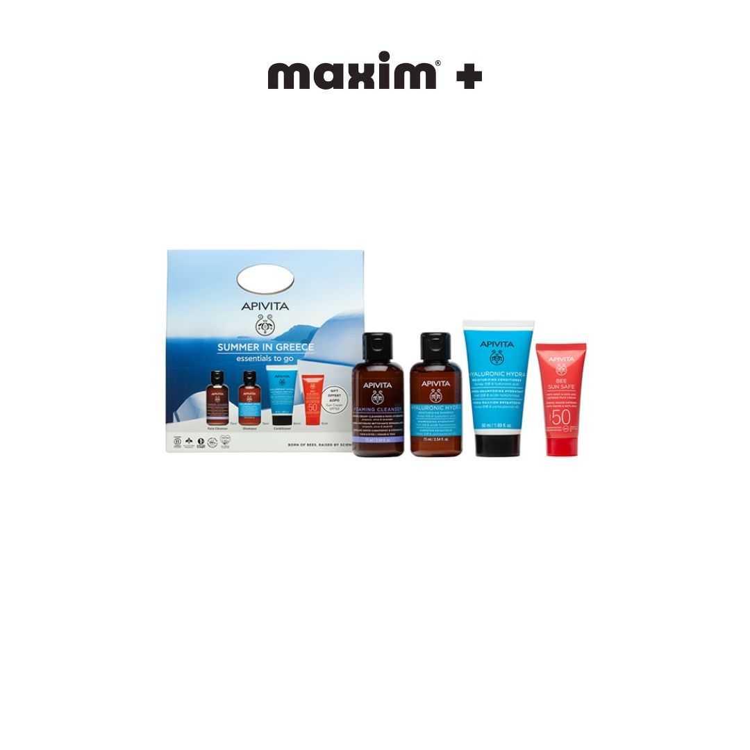 Apivita Promo Summer in Greece Essentials to Go Αφρός Καθαρισμού για Πρόσωπο & Μάτια, 75ml, Hyaluronic Hydra Σαμπουάν, 75ml, Hyaluronic Hydra Κρέμα Μαλλιών, 50ml & Δώρο Bee Sun Safe Αντιηλιακό Προσώπου SPF50, 15ml, 1σετ