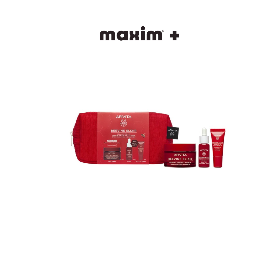 Apivita Beevine Elixir Promo Pack με Αντιρυτιδική Κρέμα για Σύσφιξη & Lifting Ελαφριάς Υφής, 50ml & Δώρο Ορός Ενεργοποίησης Σύσφιξης & Lifting, 10ml, Αντιρυτιδική Κρέμα Lifting για τα Μάτια & τα Χείλη, 5ml & Νεσεσέρ, 1τεμ, 1σετ