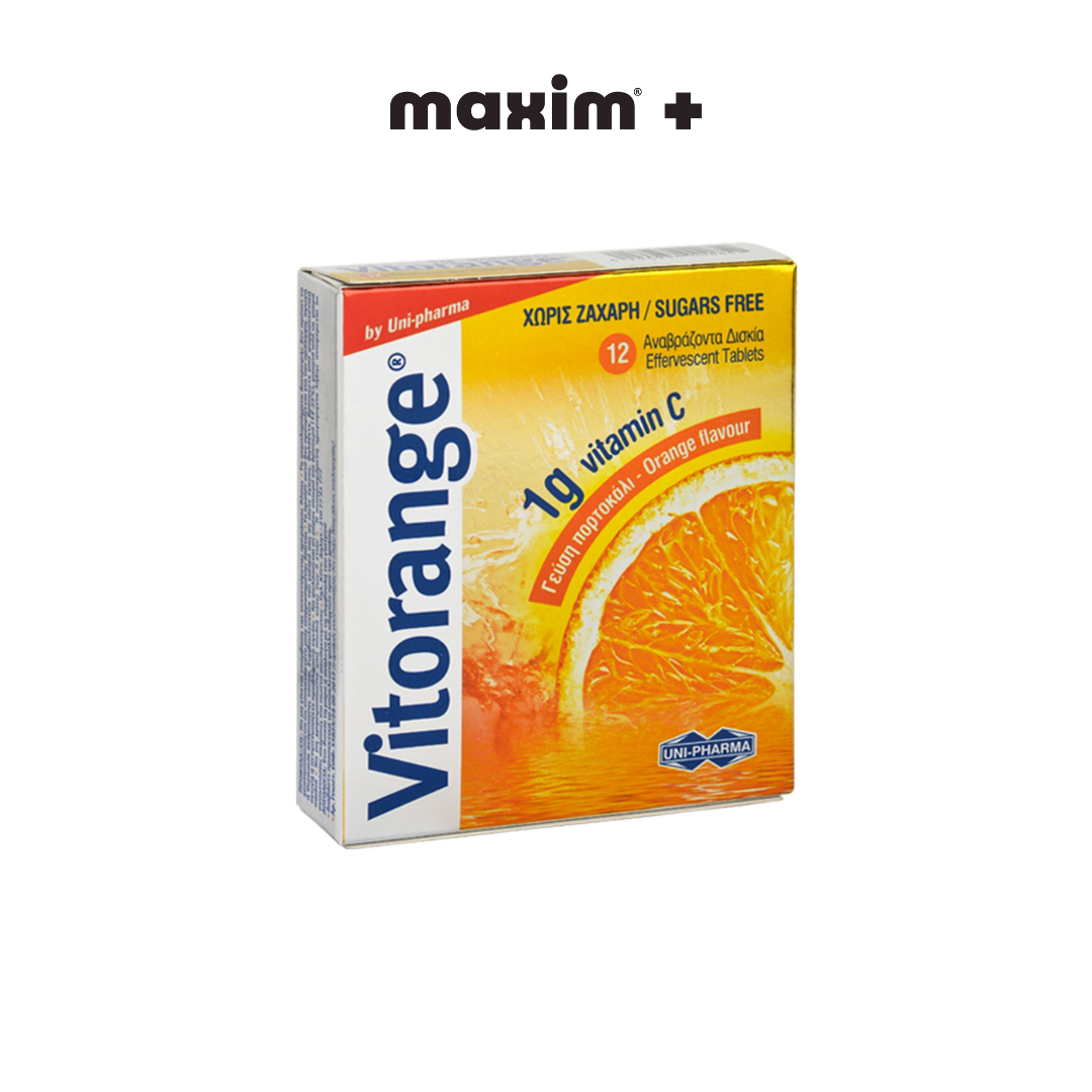 Uni-Pharma Vitorange 1g Vitamin C Συμπλήρωμα Διατροφής με Βιταμίνη C για Αυξηση Ενέργειας & Ενίσχυση Ανοσοποιητικού - Χωρίς Ζάχαρη, 12eff.tabs