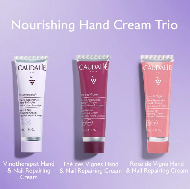 Caudalie Set Vinotherapist Hand Cream 30ml & The des Vignes Hand Cream 30ml & Rose de Vigne Hand Cream 30ml