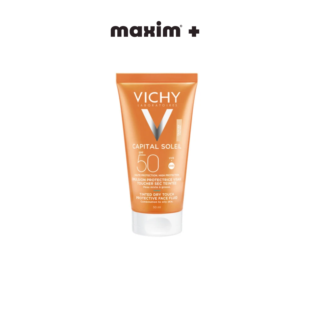Vichy Capital Soleil Mattifying Face Tinted Dry Touch SPF50+, Αντιηλιακή Kρέμα για Aνοιχτόχρωμες Eπιδερμίδες 50ml