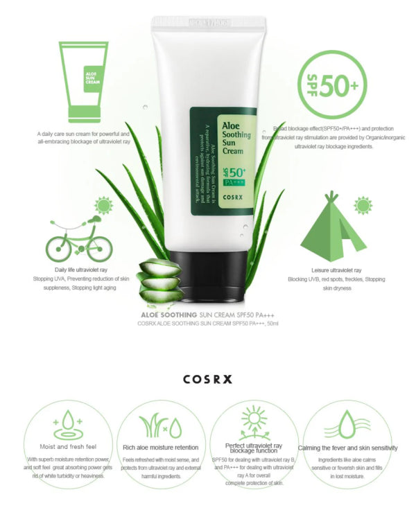 COSRX Aloe Soothing Sun Cream SPF 50+ PA+++ – Αντηλιακή Κρέμα Προσώπου με Αλόη