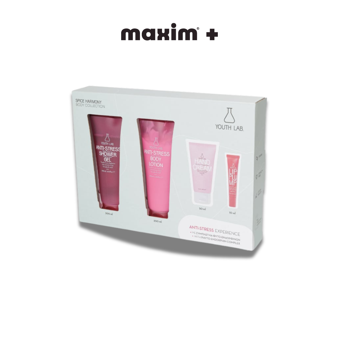 Youth Lab. Promo Spice Harmony Anti-Stress Experience Body Collection Αφρόλουτρο, 200ml, Spice Harmony Anti-Stress Κρέμα Σώματος, 200ml, Κρέμα Χεριών, 50ml & Lip Plump Προϊόν Περιποίησης Χειλιών Cherry Brown, 10ml, 1σετ