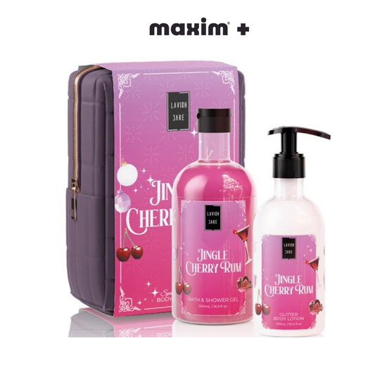 Lavish Care XMAS Promo Jingle Cherry Rum Aφρόλουτρο, 500ml, Glitter Γαλάκτωμα Σώματος, 300ml & Δώρο Νεσεσέρ, 1τεμ, 1σετ