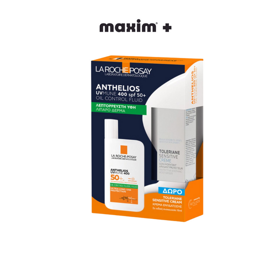 La Roche-Posay Anthelios UVMUNE 400 Fluid SPF50+ Αντηλιακό Προσώπου για Λιπαρό Δέρμα Δώρο Toleriane Sensitive Ενυδατική Κρέμα 15ml – 1 Σετ