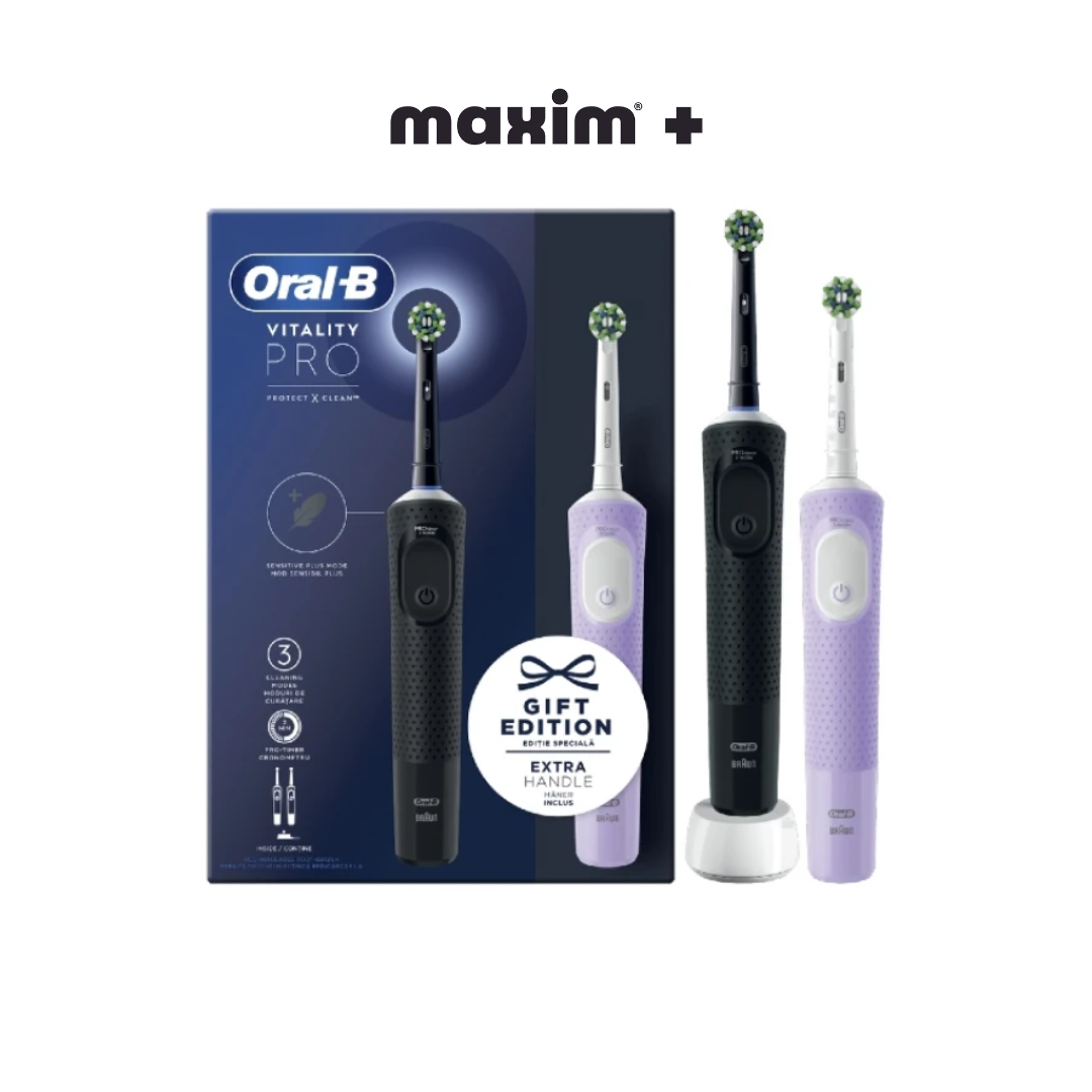 Oral-B Vitality Pro Black & Pink Duo Ηλεκτρικές Οδοντόβουρτσες Μαύρo & Μωβ, 2τεμ